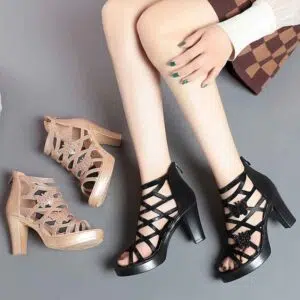 Soft leather hollow high heels