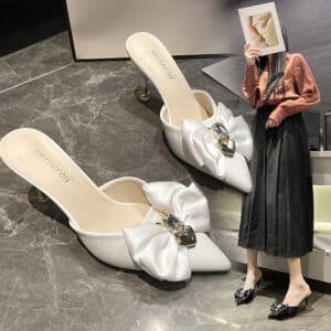 Bowknot closed toe half slippers for women summer