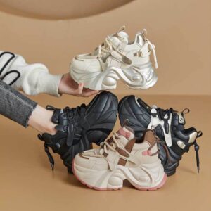 Genuine leather red dragonfly inner height-enhancing dad shoes for women