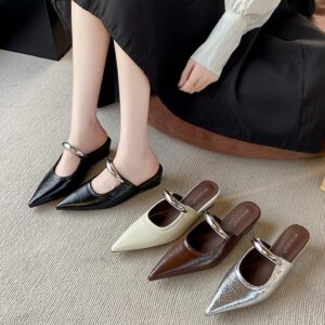 French style closure slippers for women