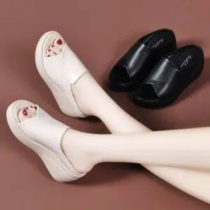 Branded genuine leather wedge sandals for women