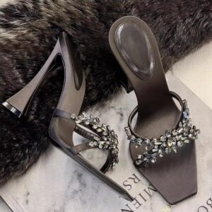 French-style satin rhinestone sandals for women