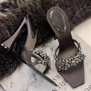 French-style satin rhinestone sandals for women