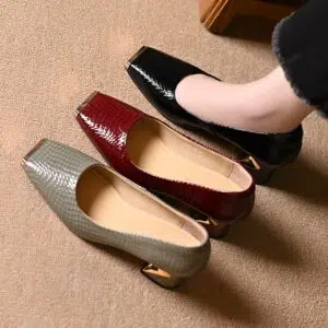 Women's square-toe low-cut chunky heel shoes